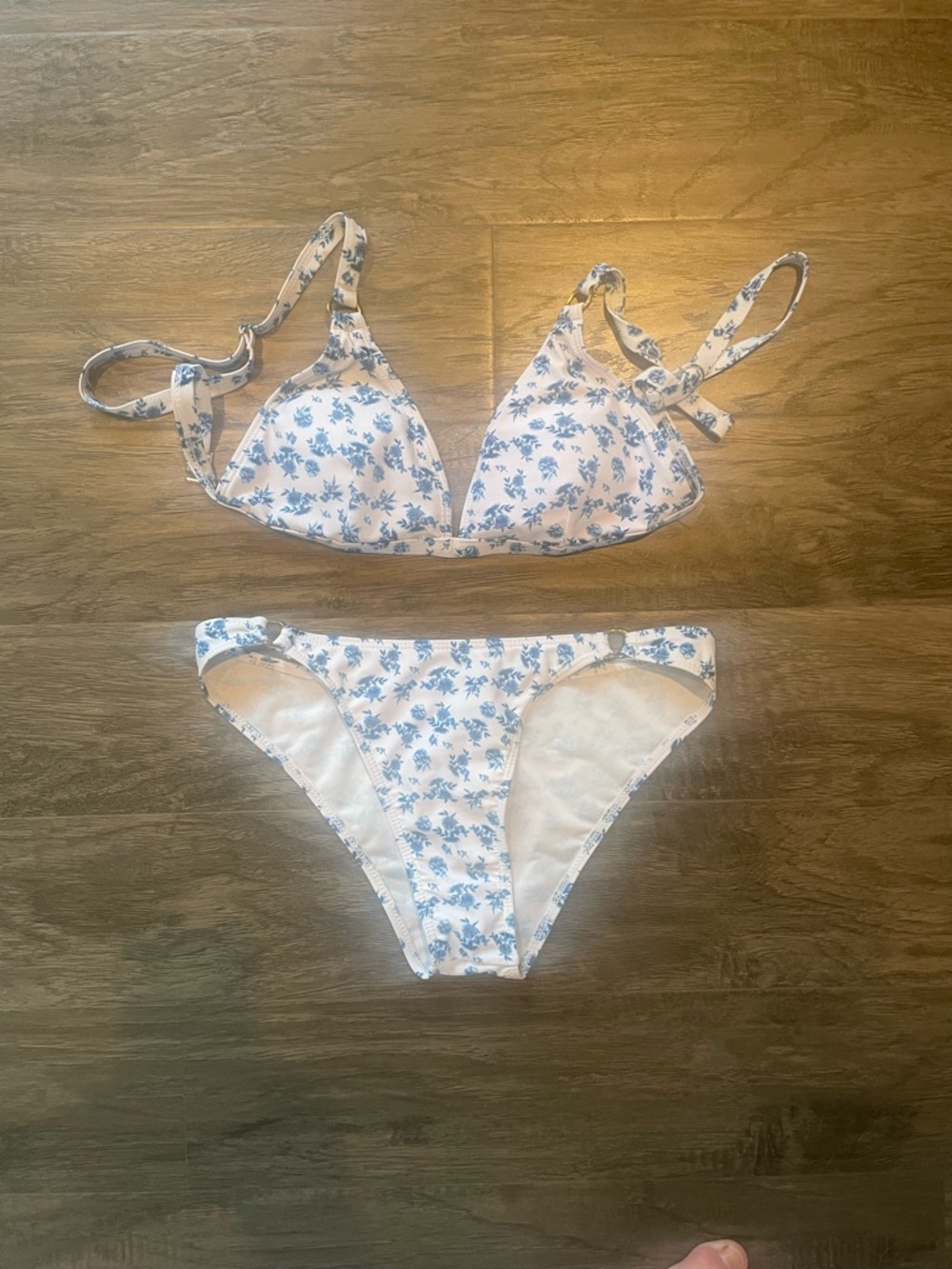 White Bikini Set with Blue Floral Print Size Small